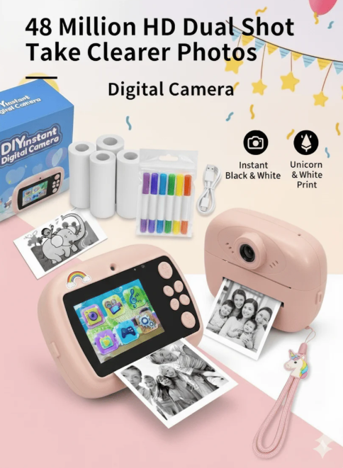 Kids Instant Print Camera 📸   Print Photos Instantly – No Ink Needed!