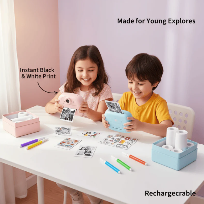 Kids Instant Print Camera 📸   Print Photos Instantly – No Ink Needed!