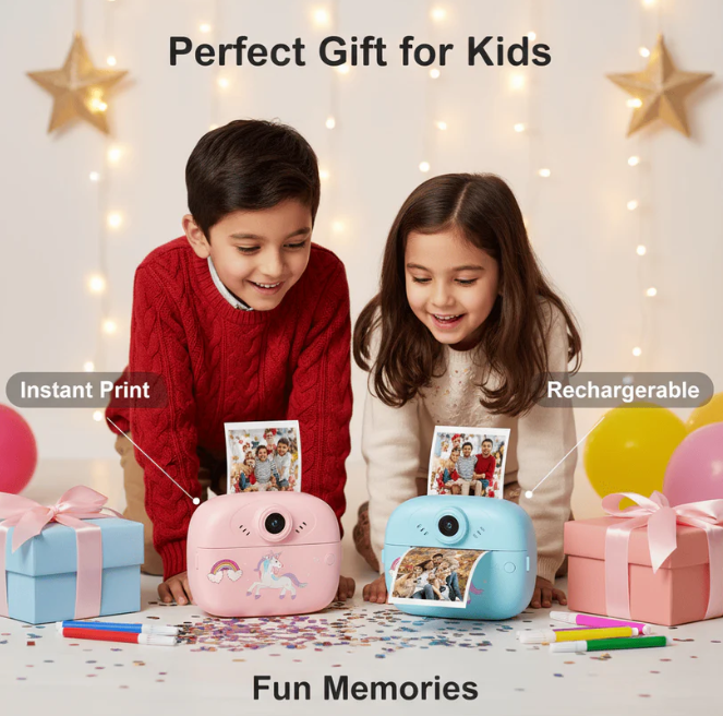 Kids Instant Print Camera 📸   Print Photos Instantly – No Ink Needed!