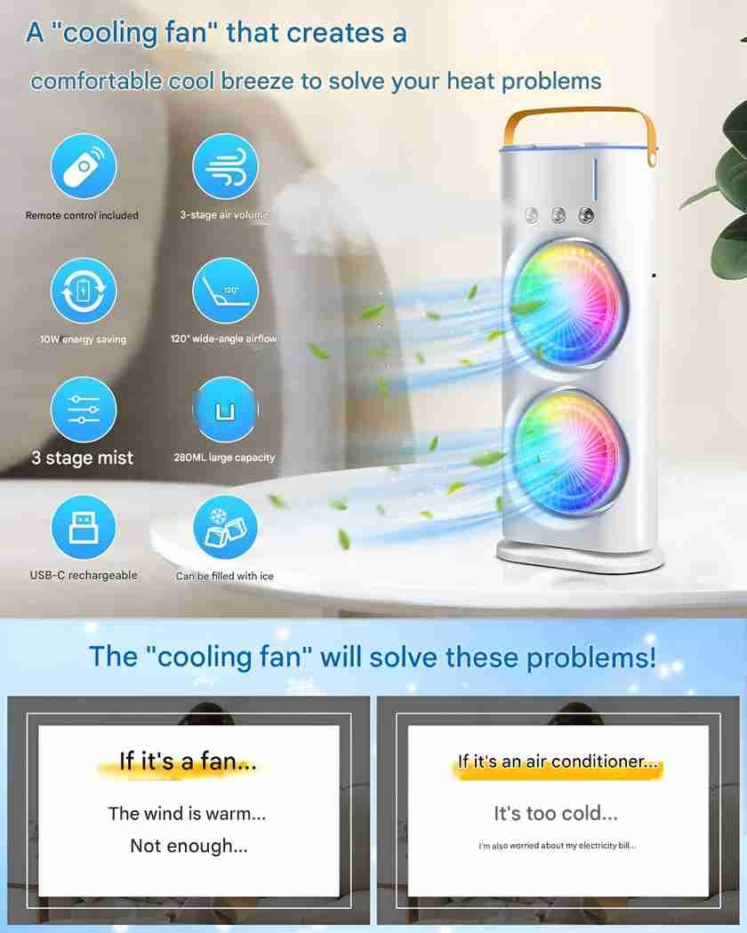 Portable Dual Fan Rechargeable Cooler Cum A/C
